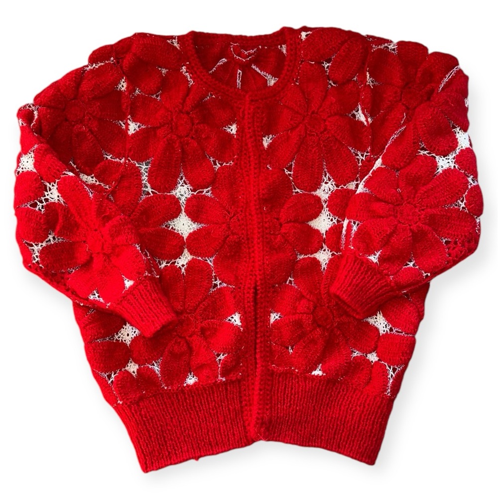 Vintage Knit & Crochet Wool Open Sweater
